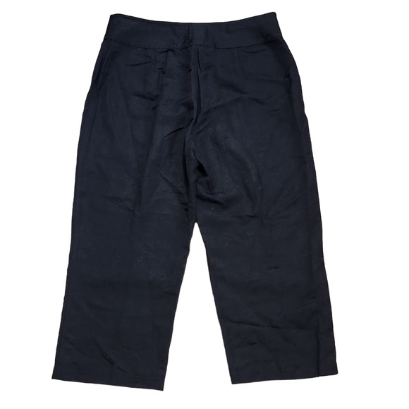 Chico's Womens Crop Capri Pants Size 2 Large 12 Solid Black Embossed Linen - Picture 2 of 8